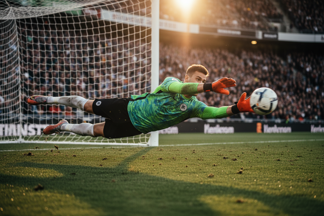 goal keeper making a crazy save in soccer
